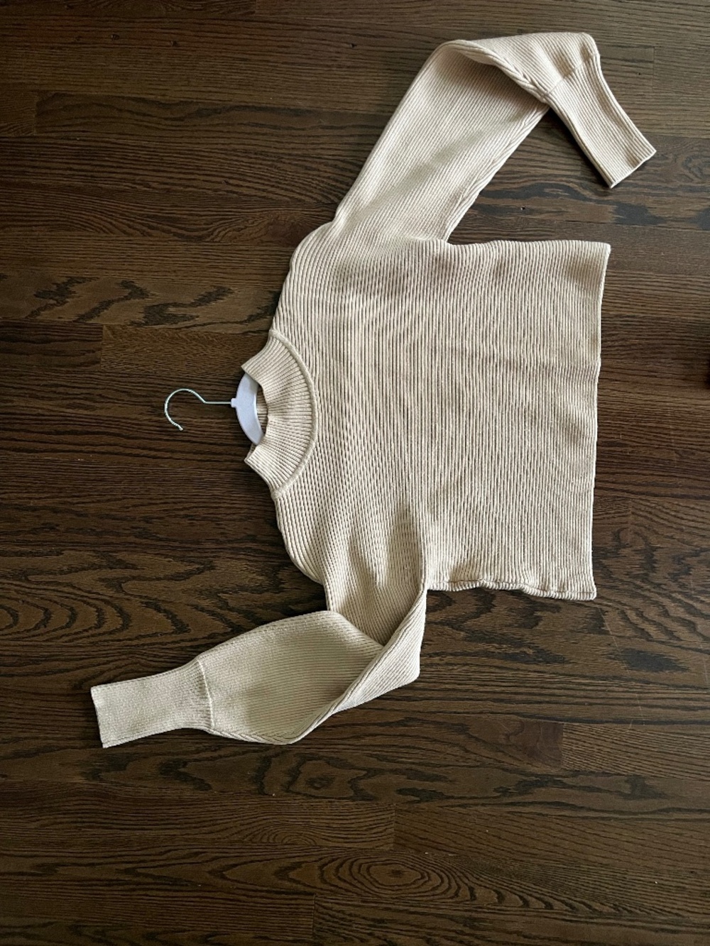Tan mock turtle neck with cropped waist